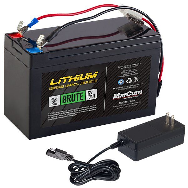 Lithium 12V 10AH LiFePO4 Brute Battery and 3amp Charger Kit MARCUM